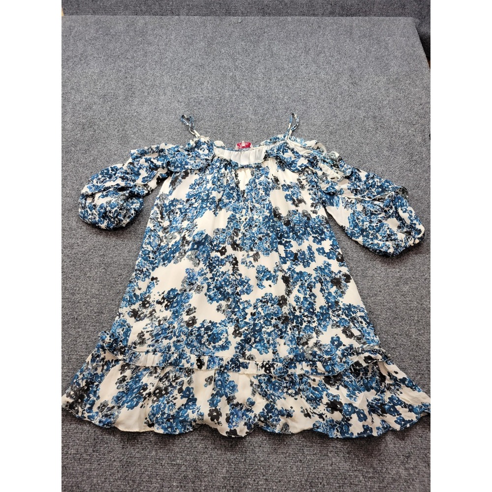 Parker Silk Cold Shoulder Floral Dress Blue Cream P6L3614GEP Small